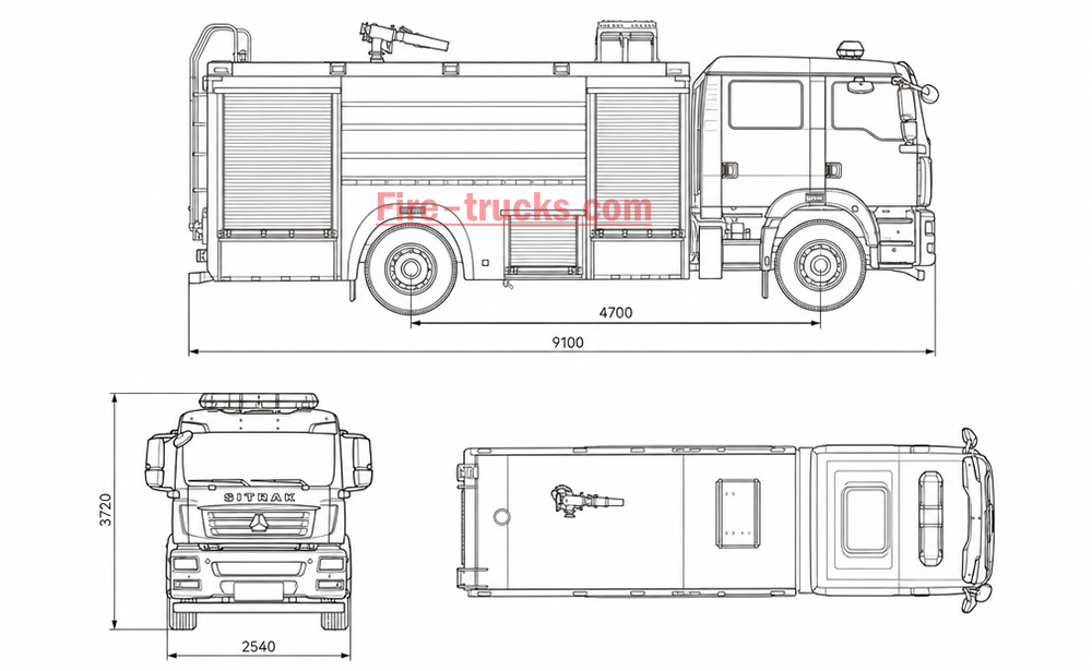 SITRAK HOWO 350 HP Wildland Foam Fire Engine for Mongolian Grassland Structure Drawing Cambodia