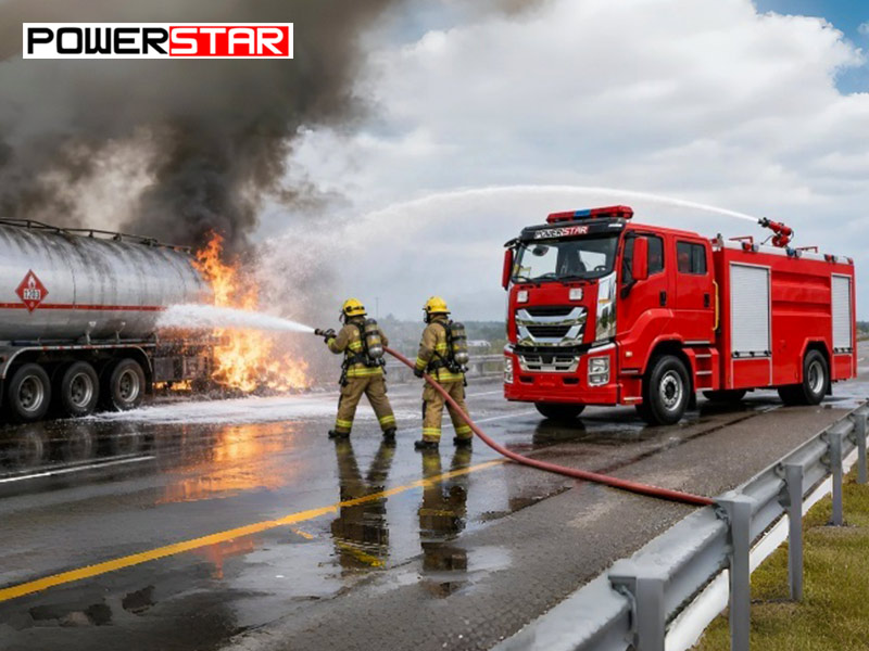 Powerstar Isuzu 4X2 8000L 240 HPHigh Flow Fire Fighting Vehicle for Road Accident Vehicle Fire