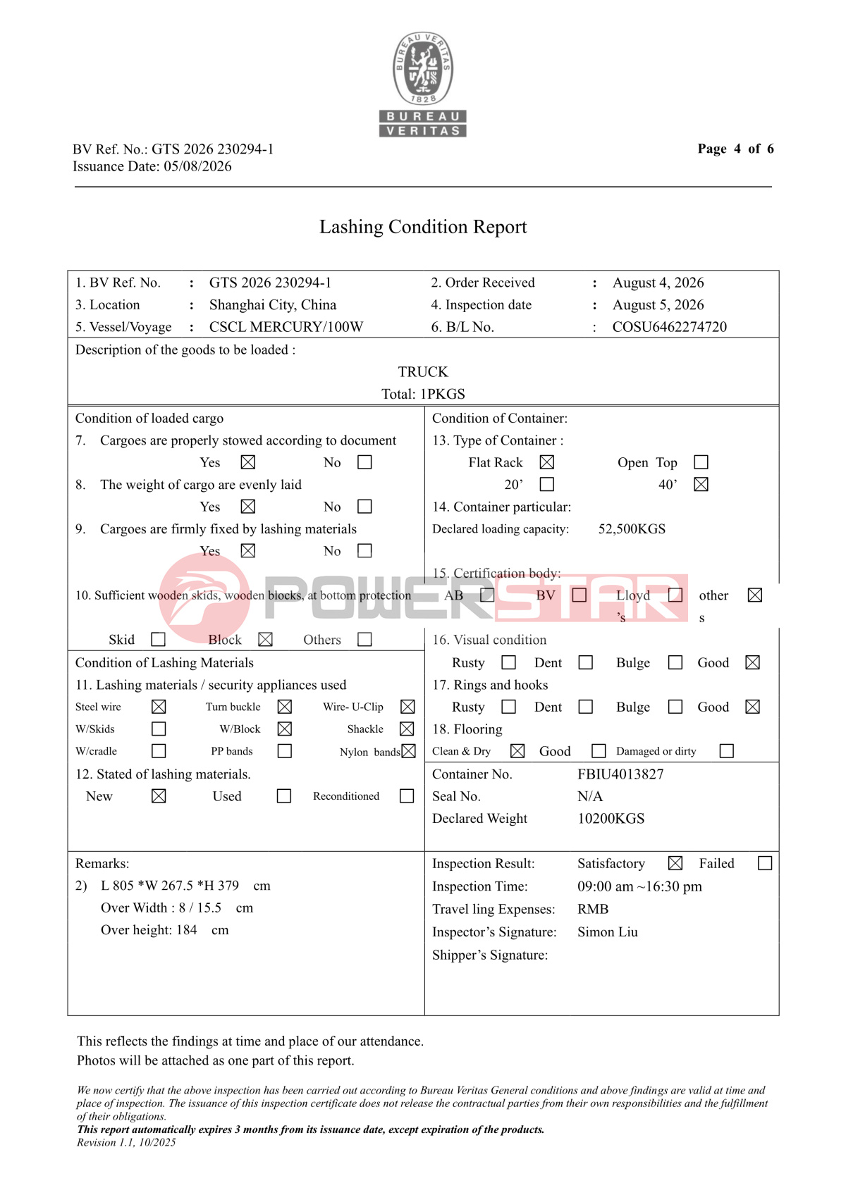 FIRE TRUCKS Lashing and securing inspection survey supervision